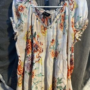 Melissa Paige Floral Ruffle Top - White and Orange